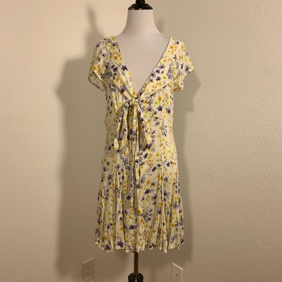 NWT Free People It takes Two Ivory Floral Combo Open Back Dress - Size Large - Picture 2 of 7